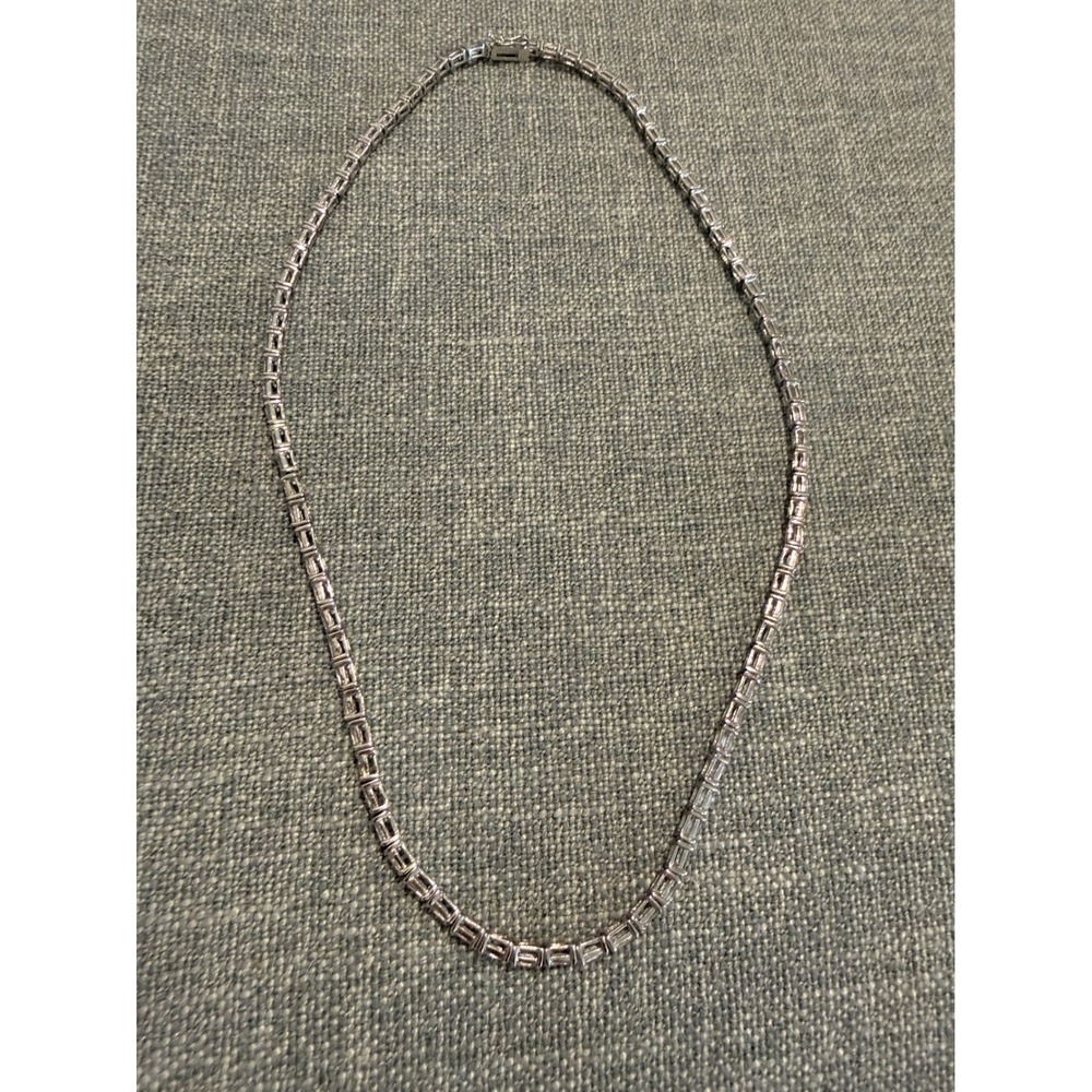 Nolan Miller Baguette Crystal Tennis Necklace Silver Tone Long Glamour